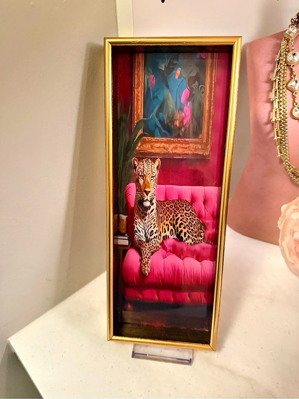 Leopard 🐆 design gilded Trinket Tray in Pink & Gold & Green NWOT